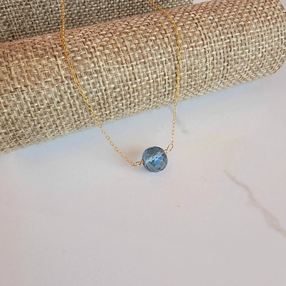London Blue Topaz Necklace Minimalist Crystal Gemstone December Birthstone - Picture 2 of 6